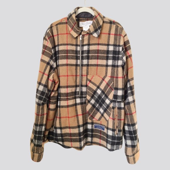 We11 Done Other - We11done Brown Wool Check Half-zip Anorak Shirt In Camel Sz XL G-dragon